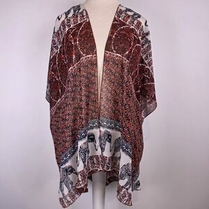 Live 4 Truth Elephant Print Kimono XL Red White‎ Boho Festival Open Front Flowy